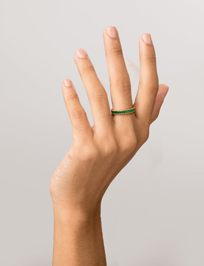 Green Emerald Baguette Eternity Ring